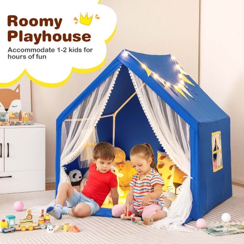 Grande tente de jeu pour enfants et tout-petits de Costway – maisonnette avec tapis en coton lavable, étoiles lumineuses