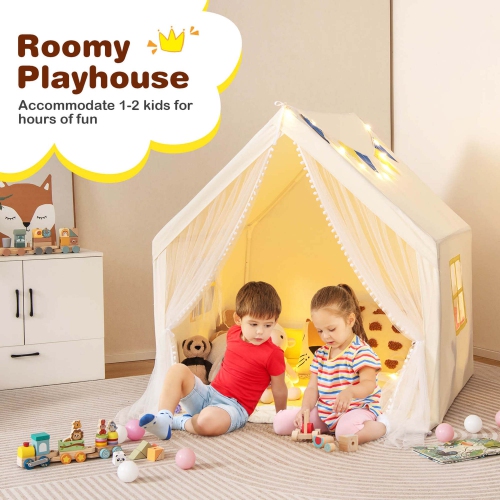 Costway Large Play Tent Kids & Toddlers Playhouse with Washable Cotton Mat, Star Lights