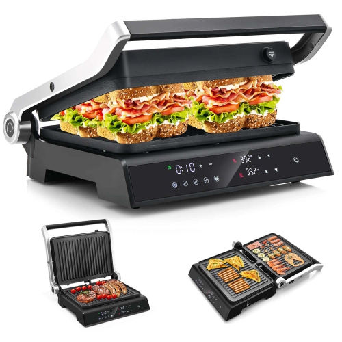 Costway Electric Panini Press Grill Sandwich Maker with LED Display&nbsp;& Removable Drip Tray