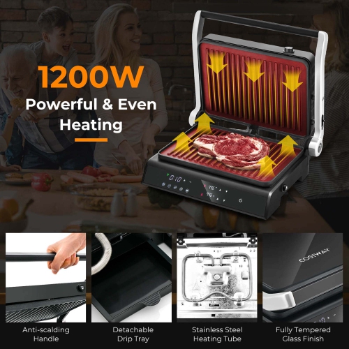 Costway Electric Panini Press Grill Sandwich Maker with LED Display&nbsp;& Removable Drip Tray
