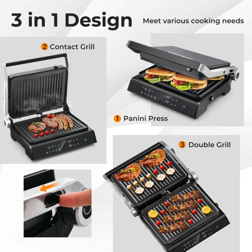 Costway Electric Panini Press Grill Sandwich Maker with LED Display&nbsp;& Removable Drip Tray