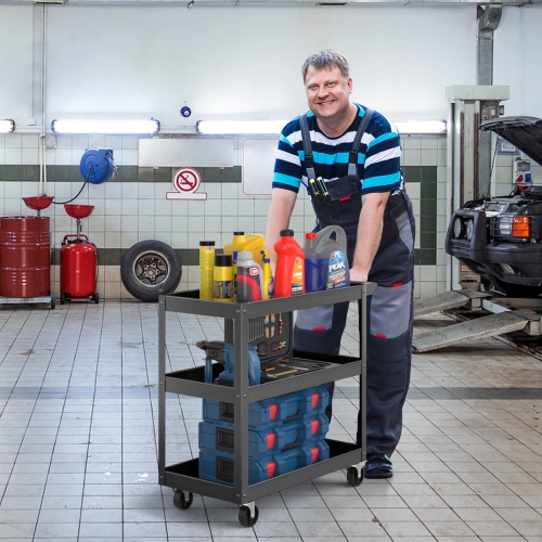 Chariot utilitaire à 3 niveaux en métal de Costway 400 lb rangement pour outils chariot noir