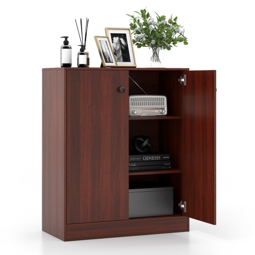 COSTWAY  2-Door Storage Cabinet Freestanding Storage Organizer With 3-Tier Shelf Entryway
