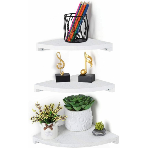 HIKOLAYAE  3 PCs Floating Corner Shelf Wood Shelves Wall Mount Storage Rack Display Rack