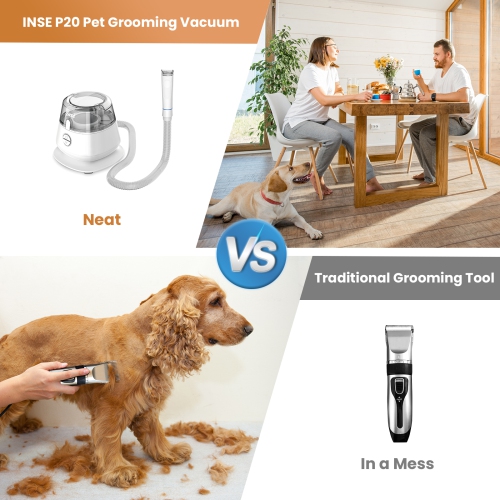 INSE P20 Pet Grooming Vacuum Large Dust Cup Pet Hair Vacuum with Clipper for Dogs 5 Pet Grooming Tools for Shedding Pet Hair