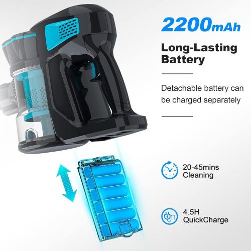 INSE V770 40Kpa Powerful Cordless Vacuum Cleaner with 2200mAh Battery 6-in-1 Rechargeable Battery up to 45mins Runtime Lightweight for Hardwood