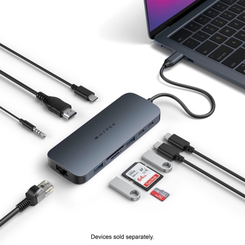 Hyper - HyperDrive Next 10 Port USB-C Hub, 4K HDMI, Ethernet, 2 USB-C, 2 USB-A, microSD/SD, travel dock for MacBook/PC