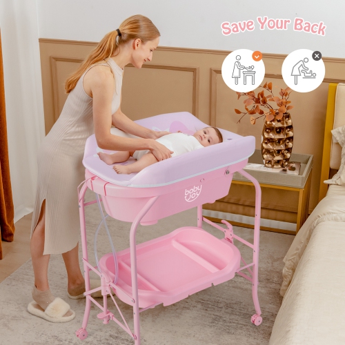 Table à langer avec baignoire repliable et station à couches portative avec roulettes de Babyjoy Baby