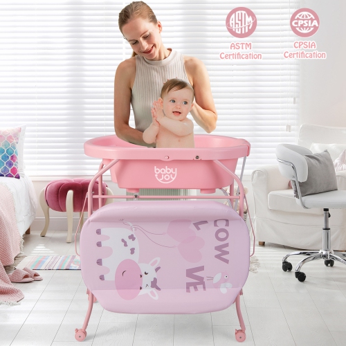 Table à langer avec baignoire repliable et station à couches portative avec roulettes de Babyjoy Baby