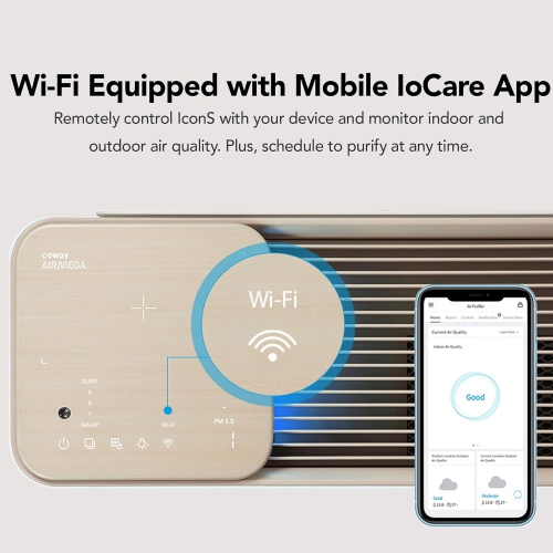 Coway Airmega IconS App-enabled, Compatible with Amazon Alexa True HEPA Air Purifier with Air Quality Monitoring, Auto, Filter Indicator, and
