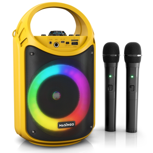 Karaoke Machine for Kids and Adults with 2 Karaoke Microphones, PA Speaker System with Colorful LED Lights, Supports TF Card/USB, AUX/MIC in, TWS for