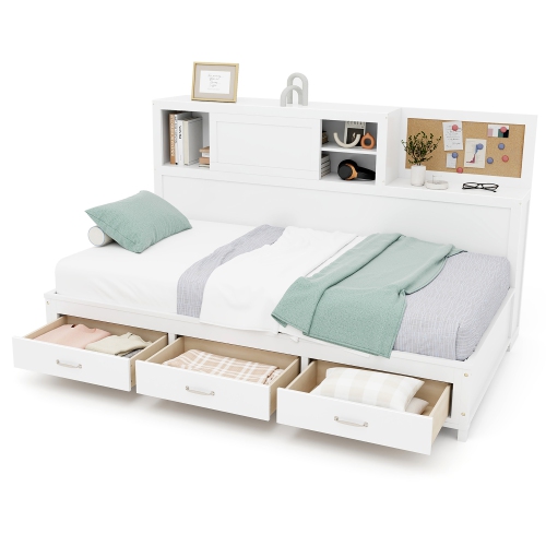 Gymax Twin Size Daybed w/ 3 Drawers Wooden Sofa Bed Frame w/ Storage Shelves