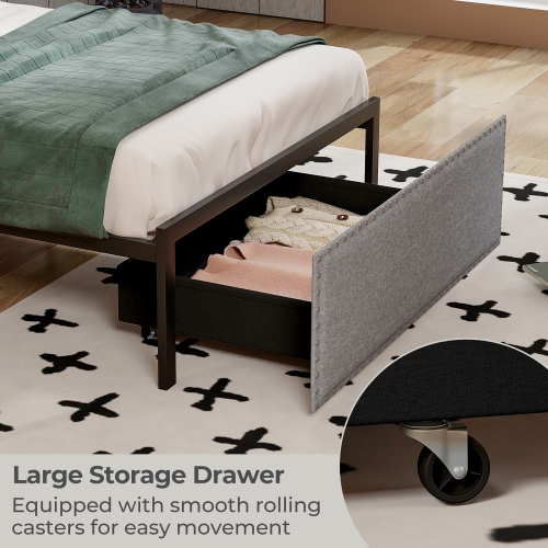 Gymax Twin Size Bed Frame w/ Storage Drawer Metal Platform Bed w/ LED Lights