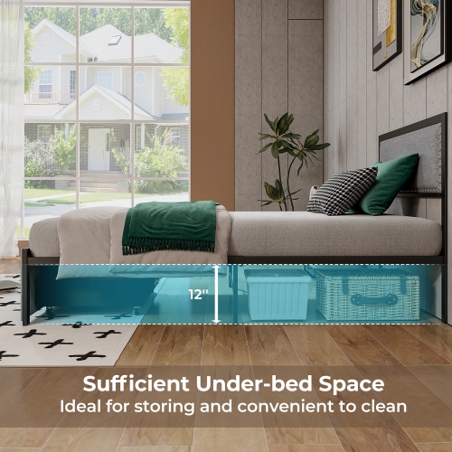 Gymax Twin Size Bed Frame w/ Storage Drawer Metal Platform Bed w/ LED Lights