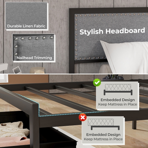 Gymax Twin Size Bed Frame w/ Storage Drawer Metal Platform Bed w/ LED Lights