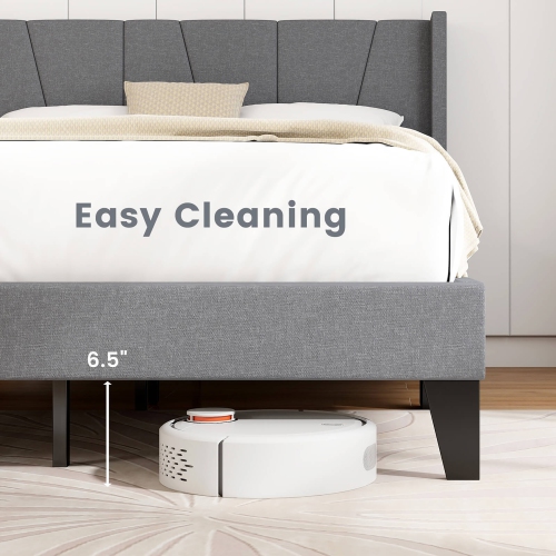 Gymax Full Size Upholstered Bed Frame w/ Elastic Pockets Mattress Foundation Gray