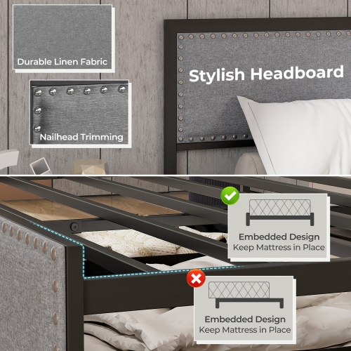 Gymax Full Size Bed Frame w/ 2 Storage Drawers LED Lights Slats Support Modern