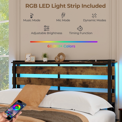Gymax Queen Size Bed Frame w/ Drawers LED Lights Outlets & USB Ports Smart APP Control