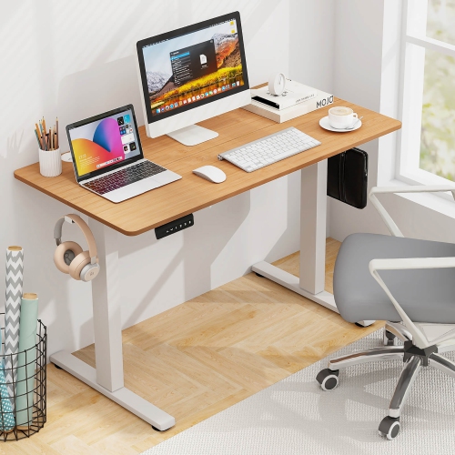 Gymax 48'' x 24'' Electric Standing Desk w/ 3 Memory Height Settings 2 Hanging Hooks Natural