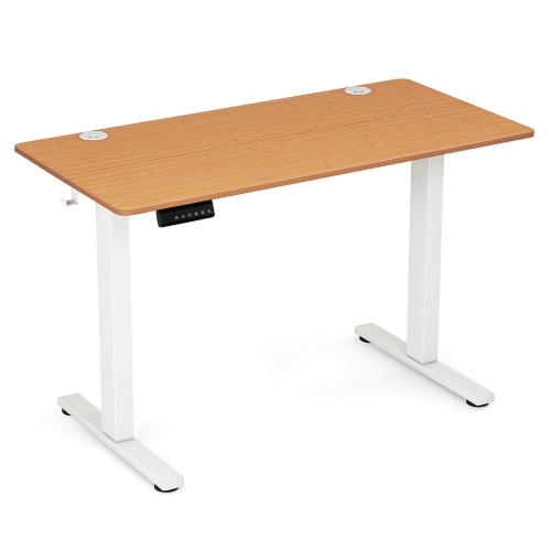 Gymax 48'' x 24'' Electric Standing Desk w/ 3 Memory Height Settings 2 Hanging Hooks Natural