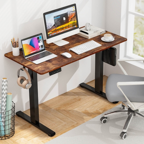 Gymax 48'' x 24'' Electric Standing Desk w/ 3 Memory Height Settings 2 Hanging Hooks Rustic Brown