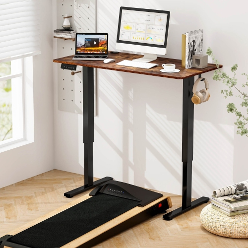 Gymax 48'' x 24'' Electric Standing Desk w/ 3 Memory Height Settings 2 Hanging Hooks Rustic Brown