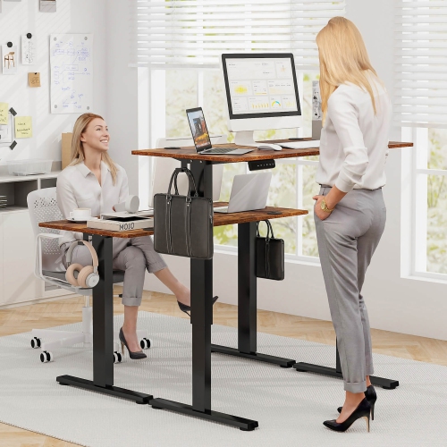 Gymax 48'' x 24'' Electric Standing Desk w/ 3 Memory Height Settings 2 Hanging Hooks Rustic Brown