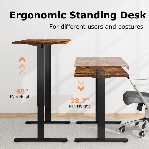 Gymax 48'' x 24'' Electric Standing Desk w/ 3 Memory Height Settings 2 Hanging Hooks Rustic Brown