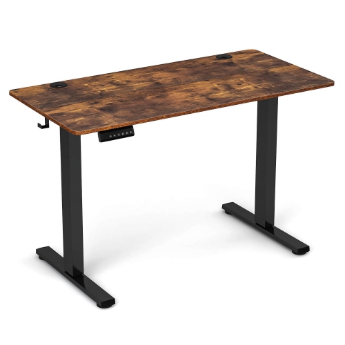 Gymax 48'' x 24'' Electric Standing Desk w/ 3 Memory Height Settings 2 Hanging Hooks Rustic Brown
