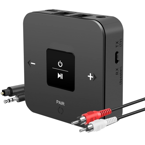 Bluetooth 5.0 Transmitter Receiver: TV to Headphones, Audio Adapter for TV/PC/Speaker, Digital Optical 3.5mm AUX RCA Jack, Pair 2 Headphones Simultaneously