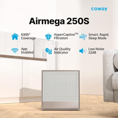 Coway Airmega 250S App-Enabled Smart Technology, Compatible With Amazon Alexa True HEPA Air Purifier, Covers 930 Sq.ft
