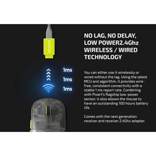 Pulsar X2H Wireless Gaming Mouse - Ultra-Lightweight 54g, PAW3395 26K DPI Sensor, Optical Switches, Symmetrical Design High Hump, Lag-Free 2.4GHz