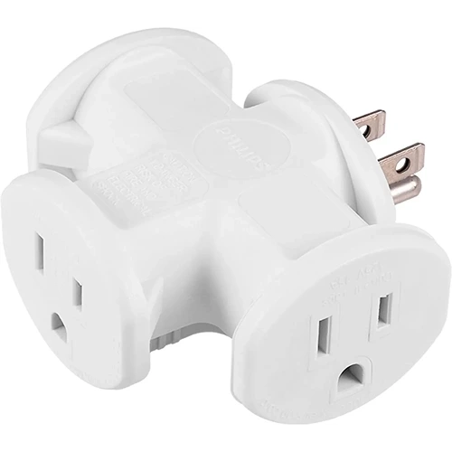 Philips 3-Outlet T-Shaped Adapter, White Outdoor/Indoor