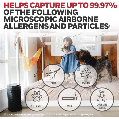 Honeywell HPA075BC True HEPA Air Purifier Medium Room,Allergen Remover, HEPA Filter,Capture 99.97% of Wildfire/Smoke,Dust,Pollen,Pet Dander,Reduce
