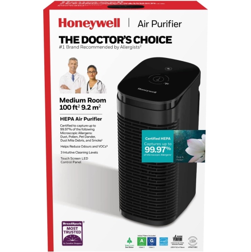Honeywell HPA075BC True HEPA Air Purifier Medium Room,Allergen Remover, HEPA Filter,Capture 99.97% of Wildfire/Smoke,Dust,Pollen,Pet Dander,Reduce