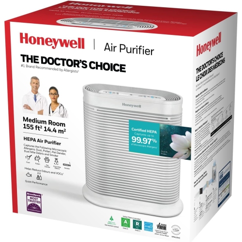 Honeywell HPA104C True HEPA Air Purifier Medium Room,Allergen Remover,Cleans Up To 750 Sq Ft in 1 Hour,Capture 99.97% of