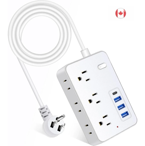 ASAMOON  15 Ft Extension Cord Surge Protector Power Strip - 6 Outlets, 4 USB Ports (1 USB C), 1700 Joules Protection - Flat Plug, Long Cord - for Home