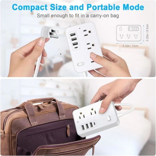 15 FT Extension Cord Surge Protector Power Strip - 6 Outlets, 4 USB Ports, 1700 Joules Protection - Flat Plug, Long Cord - for Home Office (White)