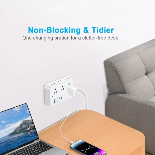 15 FT Extension Cord Surge Protector Power Strip - 6 Outlets, 4 USB Ports, 1700 Joules Protection - Flat Plug, Long Cord - for Home Office (White)