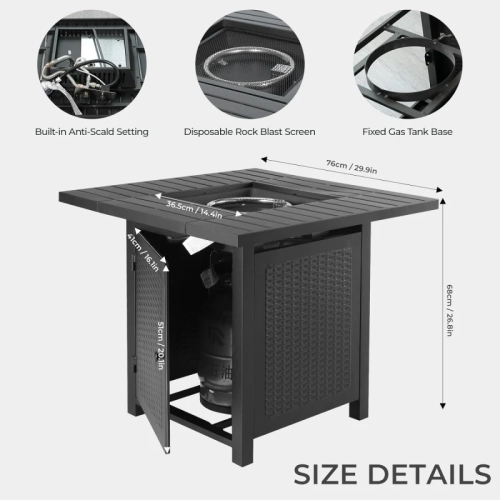 30 Inch Outdoor Propane Fire Pit Table - CSA Approved 50,000 BTU Auto-Ignition Gas Fireplace with Rattan-Look Steel Design and Lava Rock - Ideal for