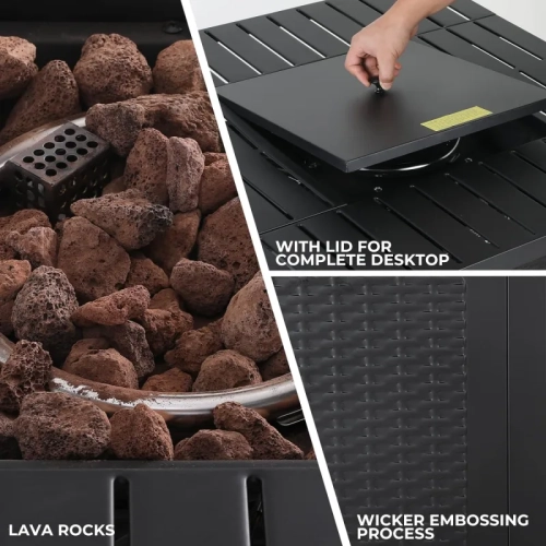 30 Inch Outdoor Propane Fire Pit Table - CSA Approved 50,000 BTU Auto-Ignition Gas Fireplace with Rattan-Look Steel Design and Lava Rock - Ideal for