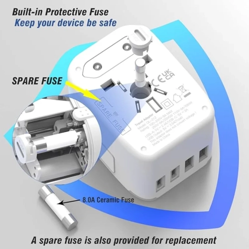 5-in-1 European Travel Plug Adapter with 3.5A 2xUSB-A and 2xUSB C Wall Charger - Worldwide AC Outlet for Europe USA UK AUS Asia