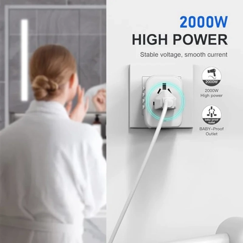 5-in-1 European Travel Plug Adapter with 3.5A 2xUSB-A and 2xUSB C Wall Charger - Worldwide AC Outlet for Europe USA UK AUS Asia