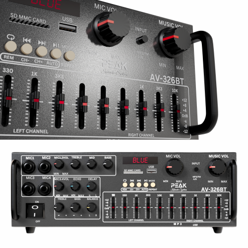 PEAK Karaoke Professional Bluetooth System: Bluetooth Amplifier PK-AMP-200, Two UHF Rechargeable PRO Wireless Microphone with Echo & Volume Control