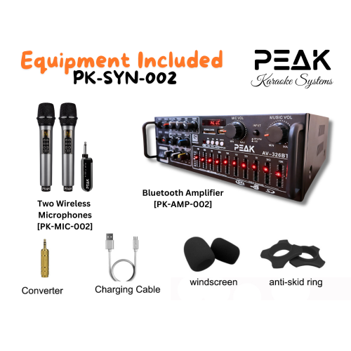 PEAK Karaoke Professional Bluetooth System: Bluetooth Amplifier PK-AMP-200, Two UHF Rechargeable PRO Wireless Microphone with Echo & Volume Control