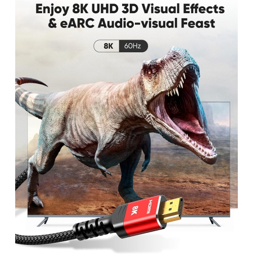 NIERBO 8K 60Hz 5FT/1.5M, 2.1 48Gbps HDMI Braided Cable-4K@120Hz 7680P, HDCP 2.2 & 2.3, HDR 10, eARC, Dynamic HDR, Compatible for Laptop, Monitor,