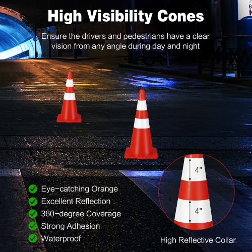 Costway 10 Pack Traffic Safety Cones 28" Parking Cones with Reflective Collars Safety Vest