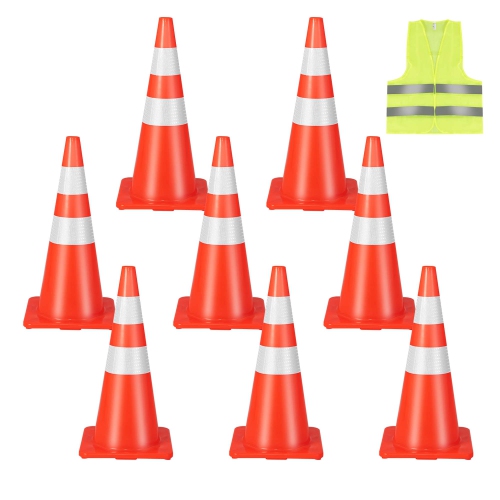 Costway 8 Pack Traffic Safety Cones 28" Parking Cones with Reflective Collars Safety Vest