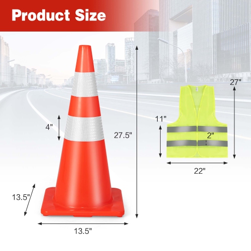 Costway 8 Pack Traffic Safety Cones 28" Parking Cones with Reflective Collars Safety Vest
