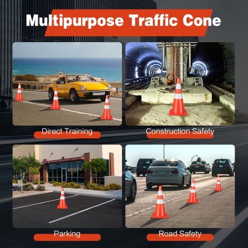 Costway 6 Pack Traffic Safety Cones 28" Parking Cones with Reflective Collars Safety Vest